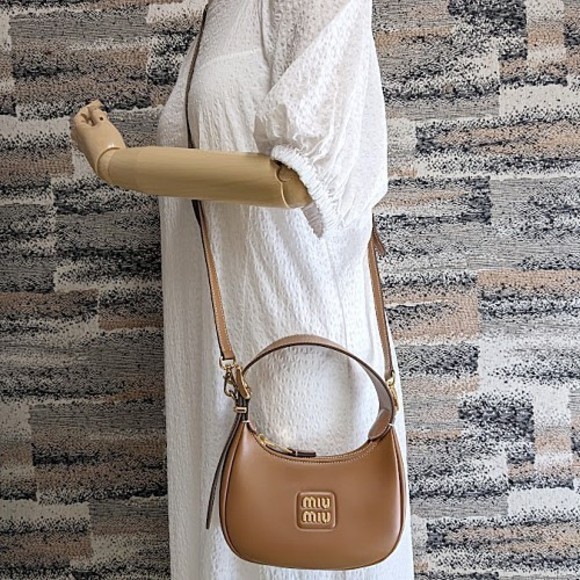 Miu Miu Leather Hobo Bag Brown Shoulder Bag 2WAY - Picture 12 of 13